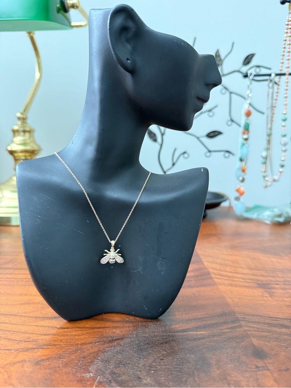 Delicate Gold Tone Bee Pendant Necklace